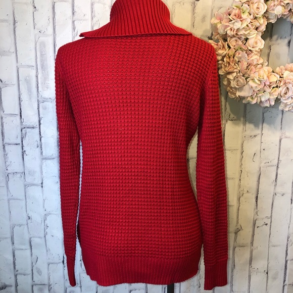 Calvin Klein red cable knit turtleneck sweater - Picture 4 of 6